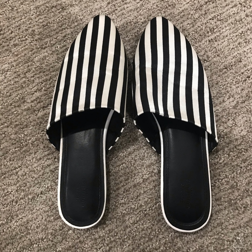 Urban Outfitters black and white strip mules